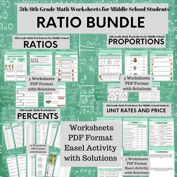 Preview of RATIOS WORKSHEETS BUNDLE-5th/6th Grade Middle School Math Worksheets