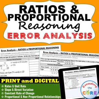 Preview of RATIOS & PROPORTIONAL REASONING Word Problems | Find the Error | Print & Digital