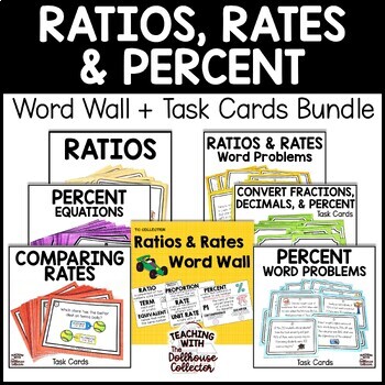 Preview of Ratios, Rates, and Percent Task Cards and Word Wall Cards for 6th Grade Math
