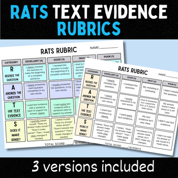 Preview of RATS Rubrics: Encourage Text Evidence in Student Writing