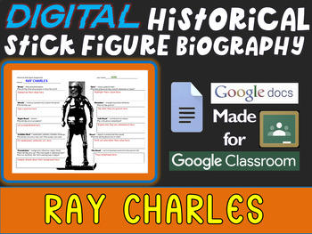 Preview of RAY CHARLES Digital Historical Stick Figure Biography (MINI BIOS)