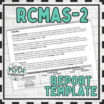 Preview of RCMAS-2 Anxiety Rating Scale Evaluation Report Template Special Education SPED