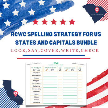 Preview of RCWC Spelling Strategy for US States and Capitals (look,say,cover,write,check)