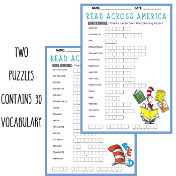 READ ACROSS AMERICA word scramble puzzle worksheets activity, DR. SEUSS