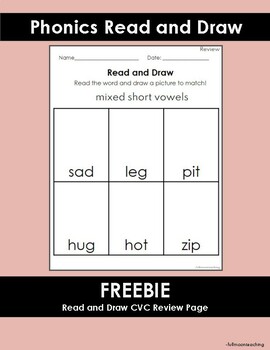 Preview of READ AND DRAW - MIXED SHORT VOWEL REVIEW -cvc phonics activity FREEBIE
