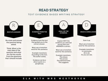 Preview of READ Strategy- Text Evidence Writing Strategy