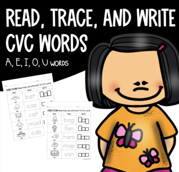 Preview of READ, TRACE, & WRITE CVC WORDS (50 short A E I O U CVC WORDS)