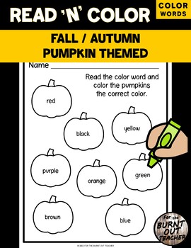 Preview of READ and COLOR Worksheet COLOR WORDS Fall Autumn PUMPKIN PUMPKINS PreK Seasonal