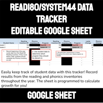 Preview of READ180/SYSTEM44 Data Tracker - Editable Google Sheet