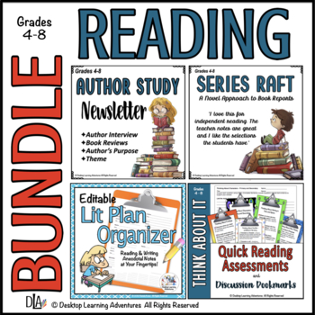 Preview of READING Bundle - Author Study, Series RAFT, Quick Reading Assessments, Planner