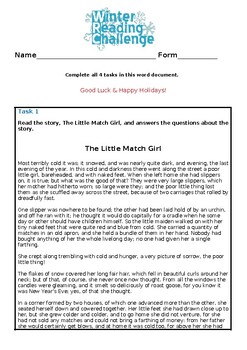Preview of READING CHALLENGE - for winter (The Little Match Girl)