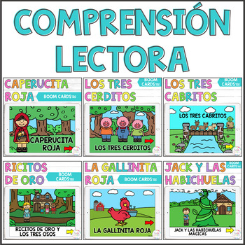 Preview of Reading comprehension Boom Cards in Spanish | Comprensión lectora | Cuentos