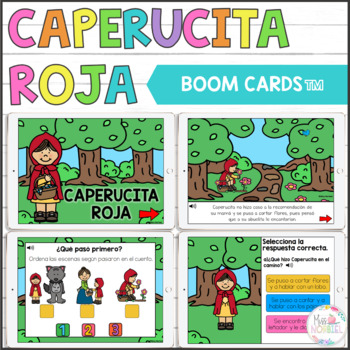 Preview of READING COMPREHENSION BOOM CARDS IN SPANISH, LITTLE RED, COMPRENSION LECTORA