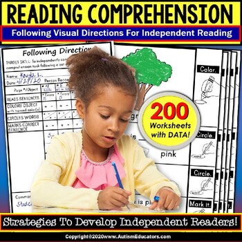 Preview of READING COMPREHENSION Following Visual Directions for Key Details WORKSHEETS