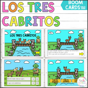 Preview of Comprensión lectora Boom Cards Los tres cabritos | Reading comprehension Spanish