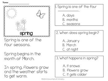 READING COMPREHENSION PASSAGES / SPRING THEME by School Bells N Whistles