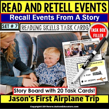 Preview of READING COMPREHENSION Read Retell Details AIRPLANE TRIP Task Box Filler Set 7