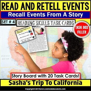 Preview of READING COMPREHENSION Task Cards Read/Retell Details NON-FICTION Task Box Filler
