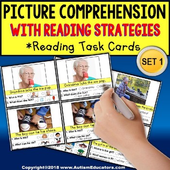 Preview of READING COMPREHENSION Task Cards with Pictures “Task Box Filler” for Autism