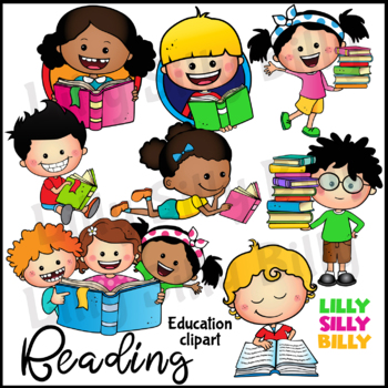 READING. Clipart in Color & Black/white. {Lilly Silly Billy} | TpT