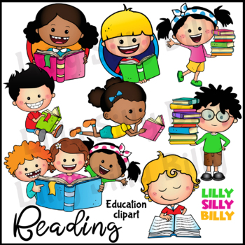 Preview of READING. Clipart in Color & Black/white. {Lilly Silly Billy}