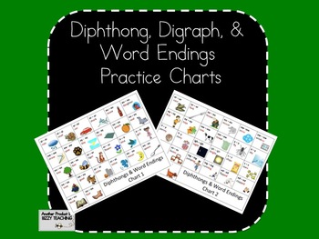 Preview of READING Common Core Aligned Phonics Diphthong and Word Ending Practice Charts