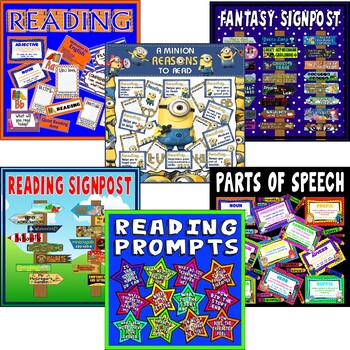 Preview of READING DISPLAY, FANTASY, READING PROMPTS, PARTS OF SPEECH, SIGNPOST, MINIONS