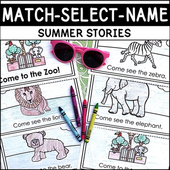 Preview of READING INTERVENTION Summer Stories MATCH-SELECT-NAME Down Syndrome, Special Ed.