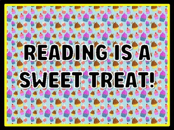 Preview of READING IS A SWEET TREAT! Cupcake Door Décor, Cupcake Bulletin Board Décor Ki