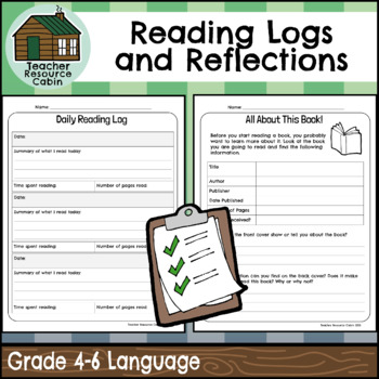 Preview of READING LOGS and Reflection Worksheets (Grade 4-6)
