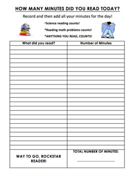 Preview of READING MINUTES RECORDING SHEET
