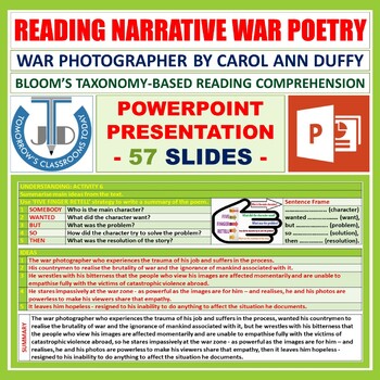 Preview of READING NARRATIVE WAR POETRY - WAR PHOTOGRAPHER - POWERPOINT PRESENTATION