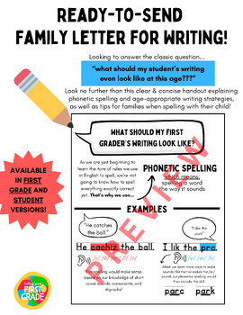Preview of READY-TO-SEND WRITING/SPELLING LETTER! Phonetic Spelling Family/Parent Resource