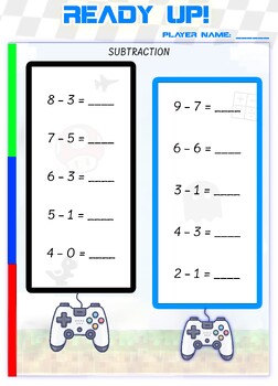 Preview of READY UP! Subtraction Worksheets | Player Themed