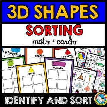 Preview of REAL LIFE 3D SHAPES SORTING ACTIVITY MATS AND CARDS KINDERGARTEN MATH CENTER BIN