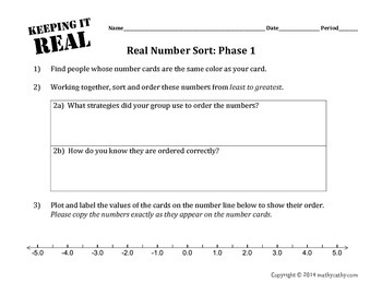 Preview of REAL NUMBER SORT: Comparing & Ordering Real Numbers Flexible Group Task