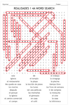 Spanish Textbook Realidades 1 4a Quiz Puzzle Word Search Scramble