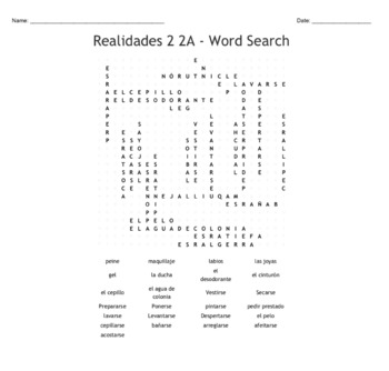 Realidades 2 2a Matching Quiz Word Search Word Scramble And Puzzle