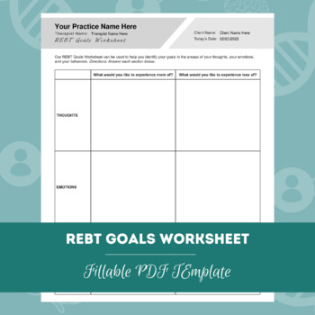 REBT Goals Worksheet | Editable / Fillable PDF Template by TherapyByPro