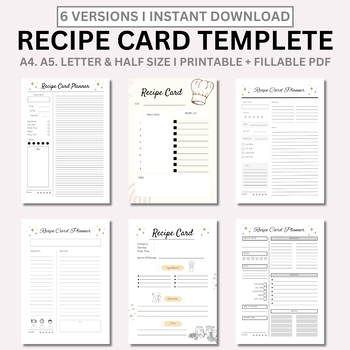 Preview of RECIPE CARD TEMPLETE, Recipe Book, Blank Recipe Page, Recipe Card A4 & A5