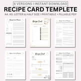 RECIPE CARD TEMPLETE, Recipe Book, Blank Recipe Page, Reci