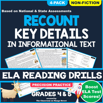 Preview of RECOUNT DETAILS IN NONFICTION TEXT Grade 4 & 5 Reading Worksheets RI.4.1, RI.5.1