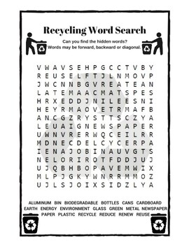 recycling word searches bundle 6 pages reduce reuse recycle activities