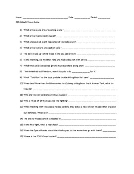 Preview of RED DAWN (2012) MOVIE VIEWING GUIDE QUESTIONS SHEET