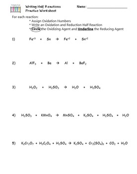 REDOX: Writing Half Reactions Practice Worksheet by The Scientific