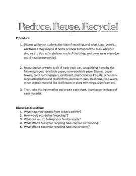 REDUCE, REUSE, RECYCLE! by Katie Imes | TPT