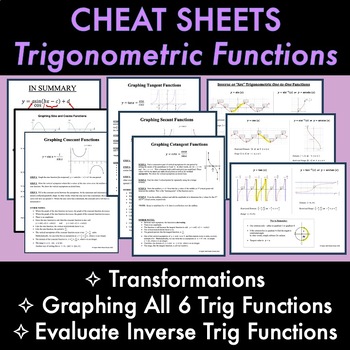 Preview of CHEAT SHEETS Trig Functions: Transformations, Inverse & Graphing all 6 Functions