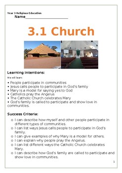 Preview of RELIGIOUS EDUCATION STUDENT WORK BOOK ON THE CHURCH 3:1