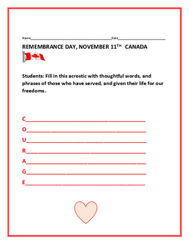 Preview of REMEMBRANCE DAY CANADA/ ACROSTIC