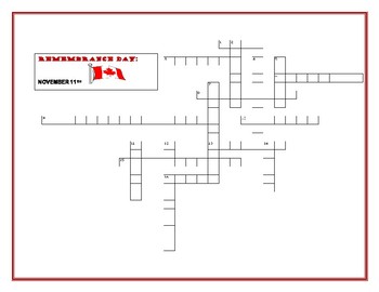 Preview of REMEMBRANCE DAY CANADA: CROSSWORD PUZZLE
